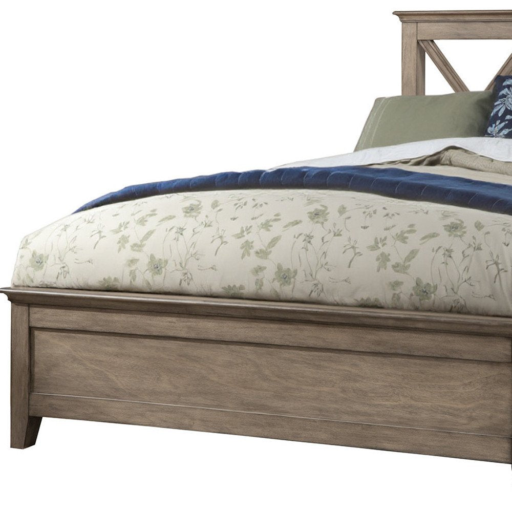 Brown Cross Back Solid Wood Full Bed Frame