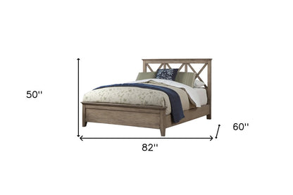 Brown Cross Back Solid Wood Full Bed Frame