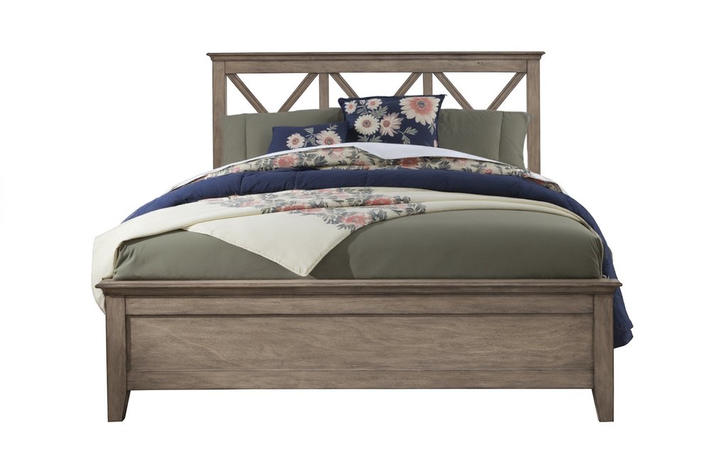 Brown Cross Back Solid Wood Full Bed Frame
