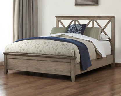 Brown Cross Back Solid Wood Full Bed Frame