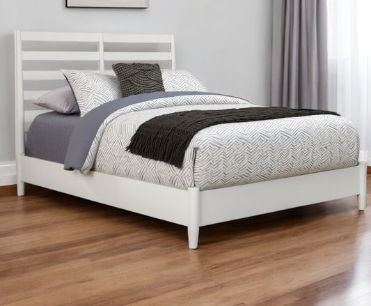 White Slat Back Solid Wood Full Bed Frame