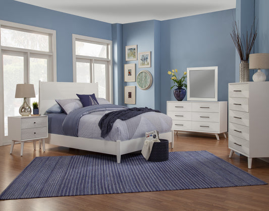 White Carved Geometric Solid Wood Full Bed Frame