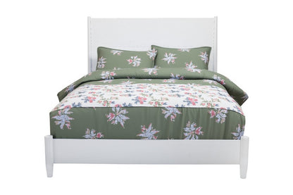 White Carved Geometric Solid Wood Full Bed Frame