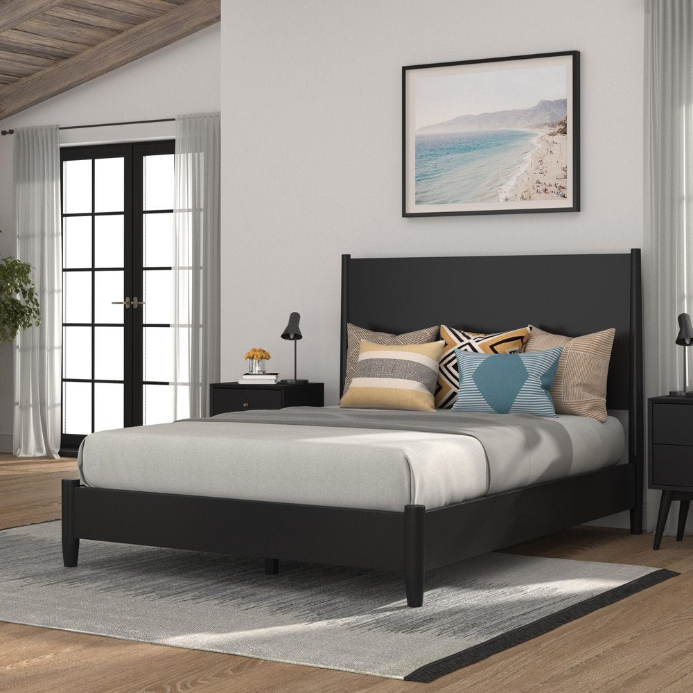 Black Solid Wood Full Bed Frame