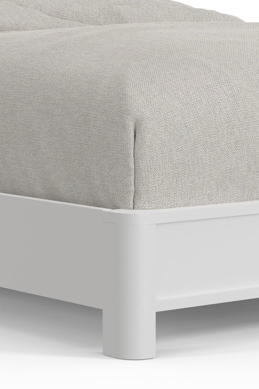 White Ribbed Texture Solid Wood Queen Bed Frame