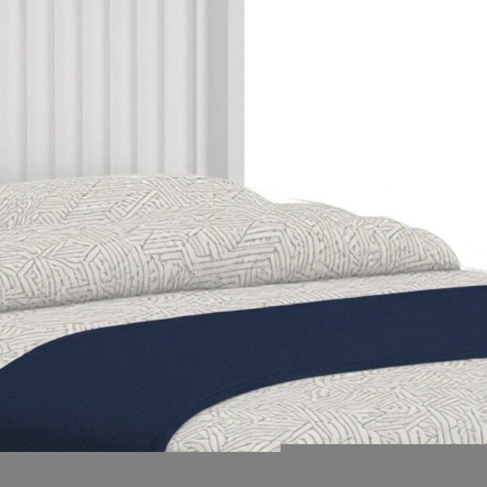 White Ribbed Texture Solid Wood Queen Bed Frame