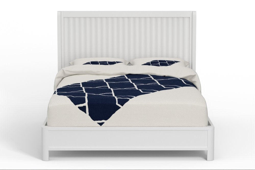 White Ribbed Texture Solid Wood California King Bed Frame