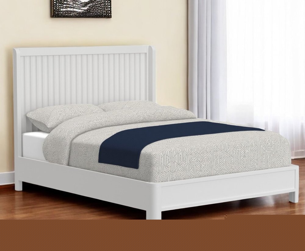 White Ribbed Texture Solid Wood California King Bed Frame