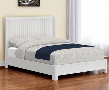 White Ribbed Texture Solid Wood King Bed Frame