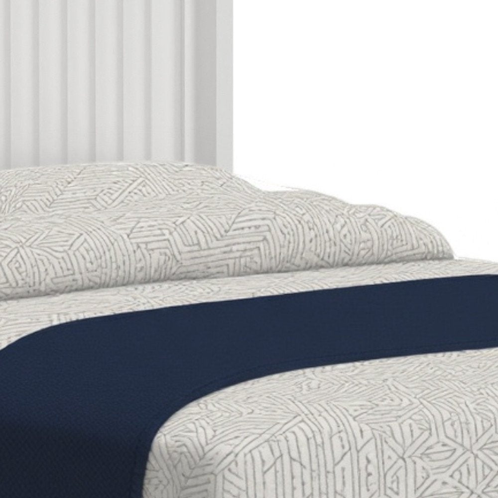 White Ribbed Texture Solid Wood King Bed Frame