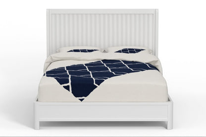 White Ribbed Texture Solid Wood Full Bed Frame
