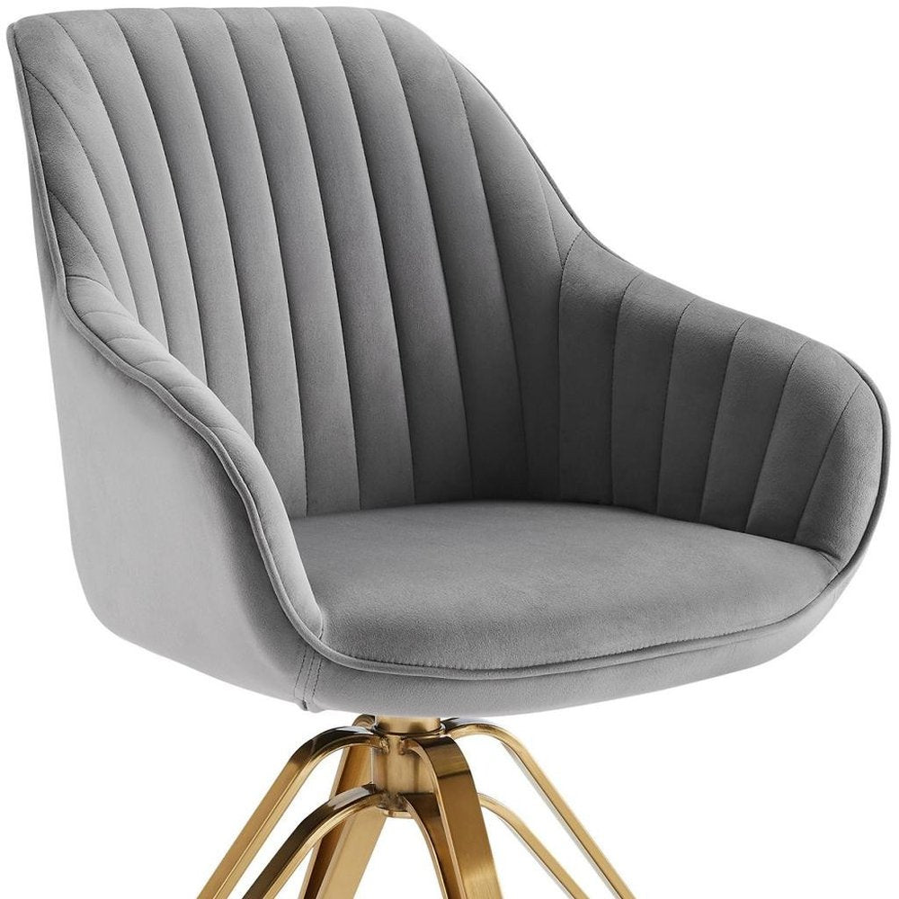 23" Gray Velvet And Gold Swivel Arm Chair