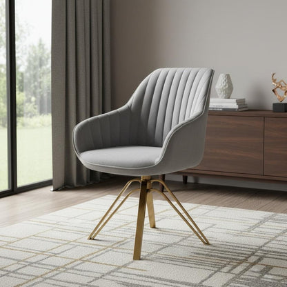 23" Gray Velvet And Gold Swivel Arm Chair