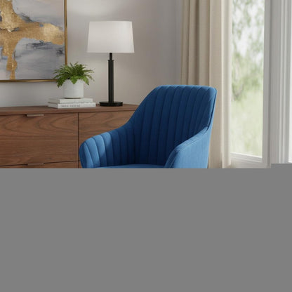 23" Blue And Gold Velvet Swivel Arm Chair