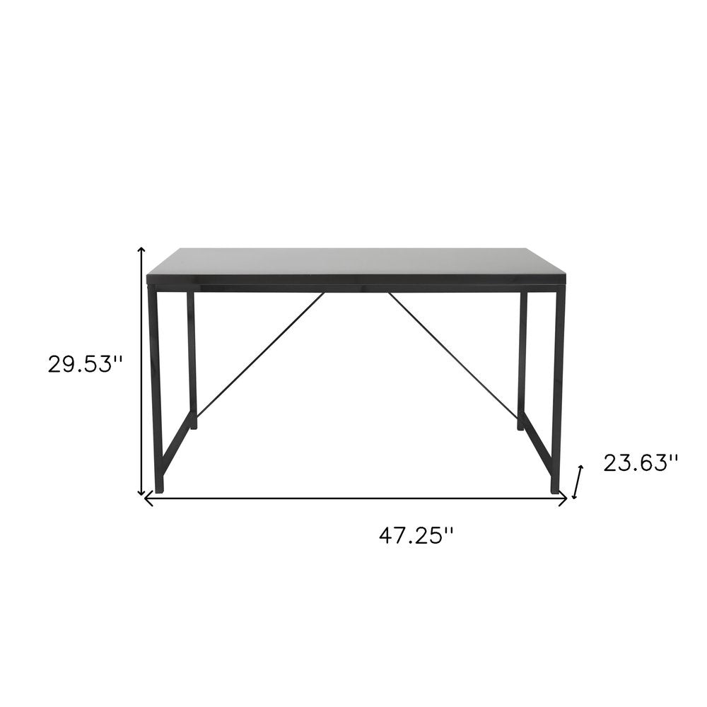 47" Black Wood and Stainless Steel Writing Desk