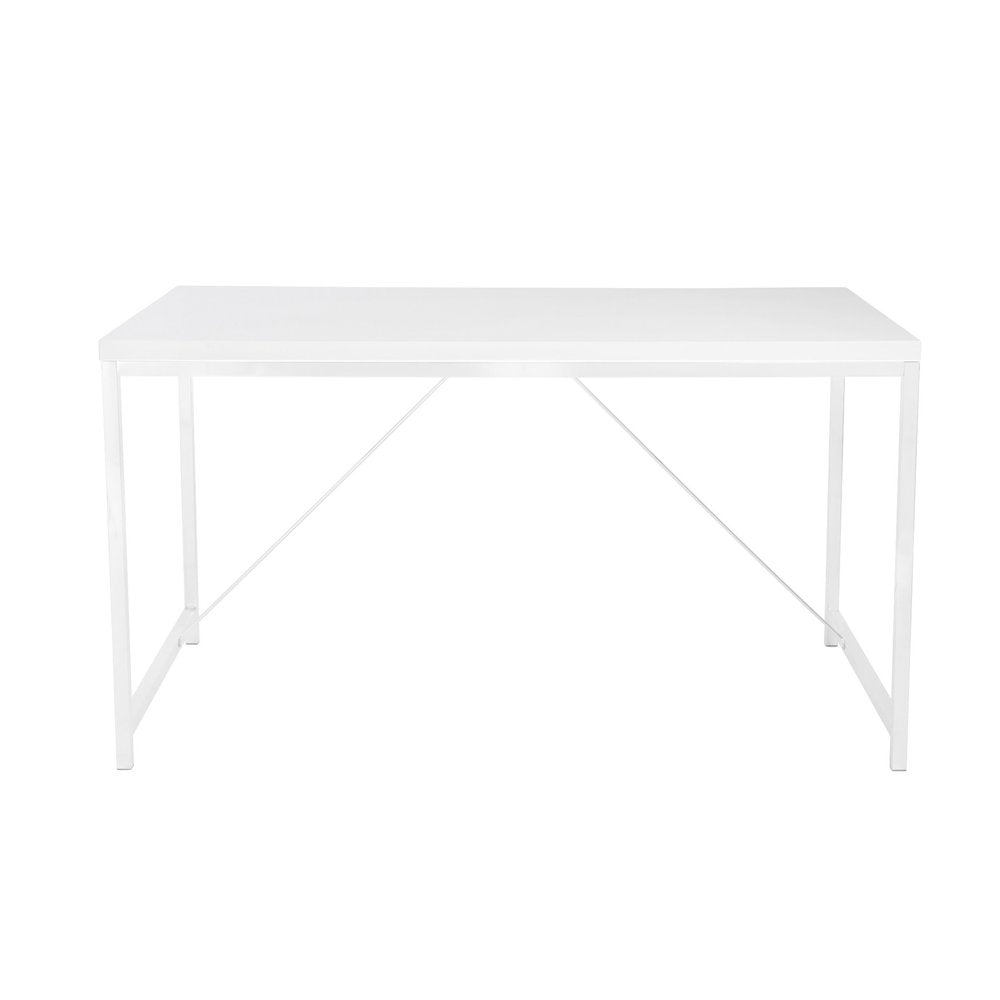 47" White Wood and Stainless Steel Writing Desk