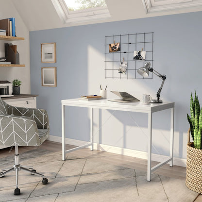 47" White Wood and Stainless Steel Writing Desk