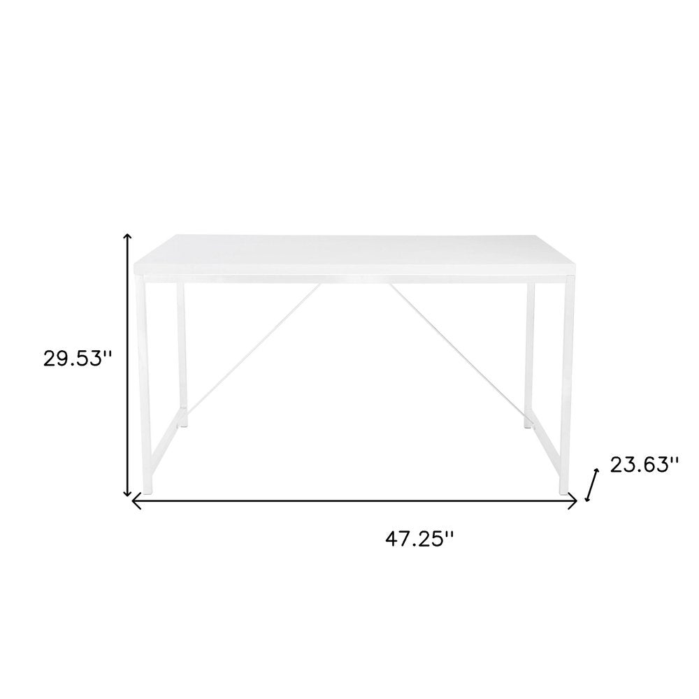 47" White Wood and Stainless Steel Writing Desk
