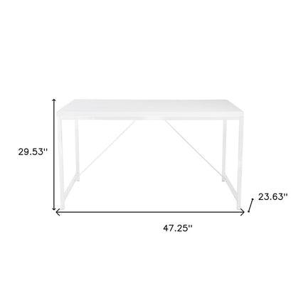 47" White Wood and Stainless Steel Writing Desk