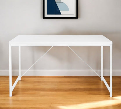 47" White Wood and Stainless Steel Writing Desk