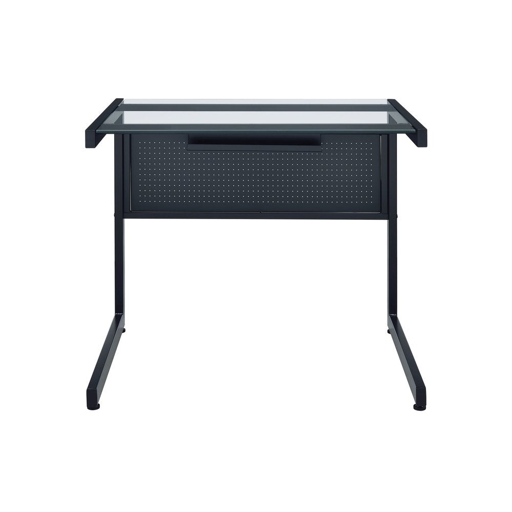 33" Clear and Black Glass and Stainless Steel Writing Desk