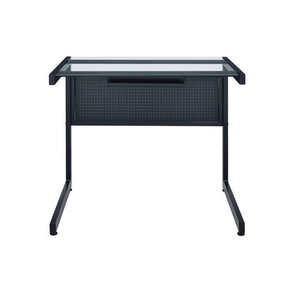 33" Clear and Black Glass and Stainless Steel Writing Desk