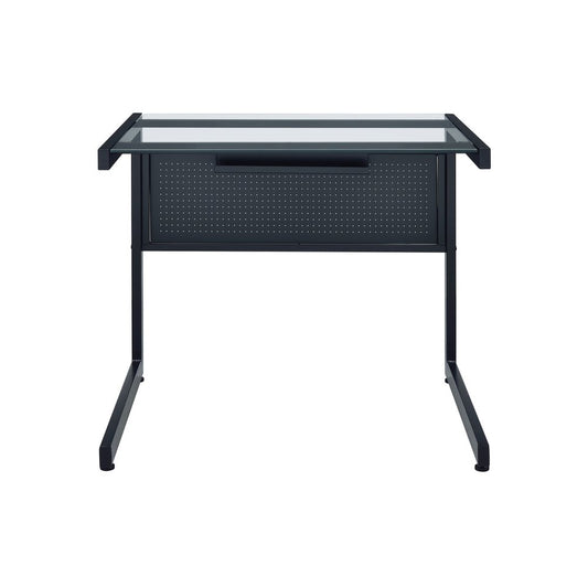 33" Clear and Black Glass and Stainless Steel Writing Desk