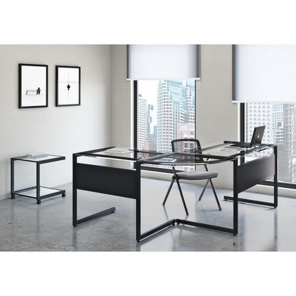 33" Clear and Black Glass and Stainless Steel Writing Desk