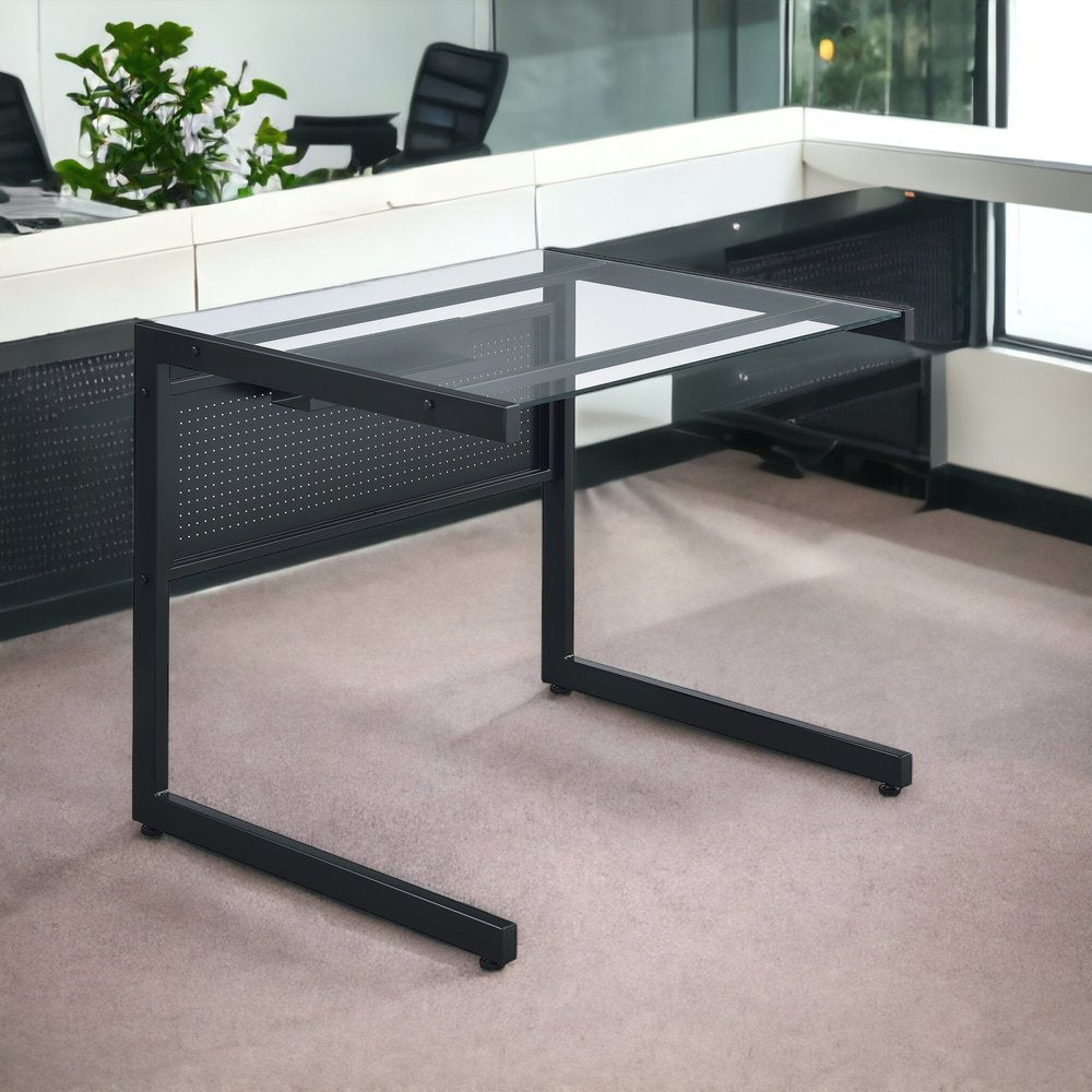 33" Clear and Black Glass and Stainless Steel Writing Desk
