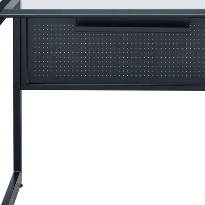 33" Clear and Black Glass and Stainless Steel Writing Desk