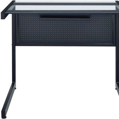 33" Clear and Black Glass and Stainless Steel Writing Desk