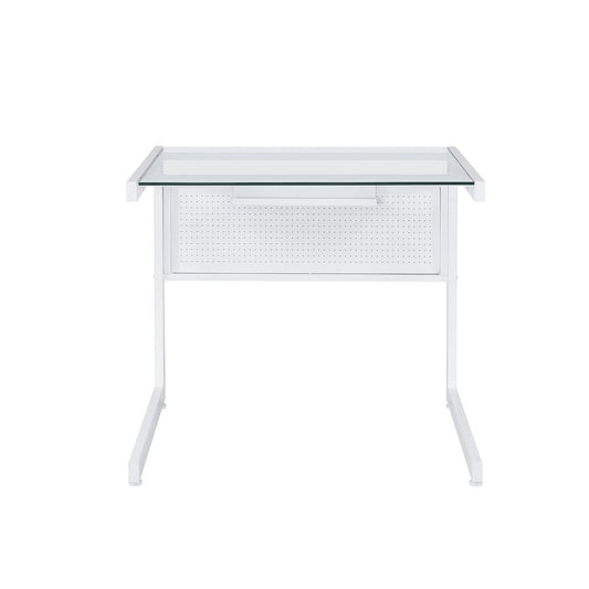 33" Clear and White Glass and Stainless Steel Writing Desk