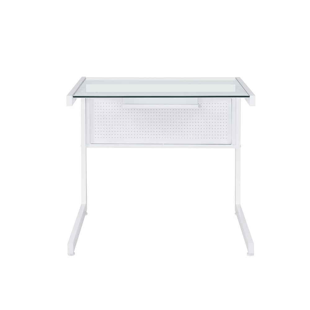33" Clear and White Glass and Stainless Steel Writing Desk