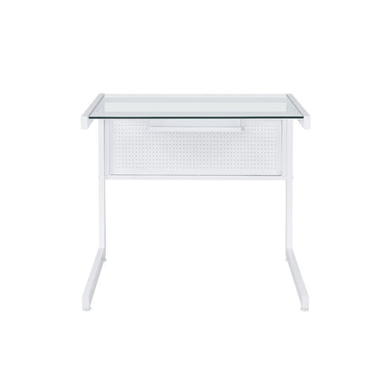 33" Clear and White Glass and Stainless Steel Writing Desk