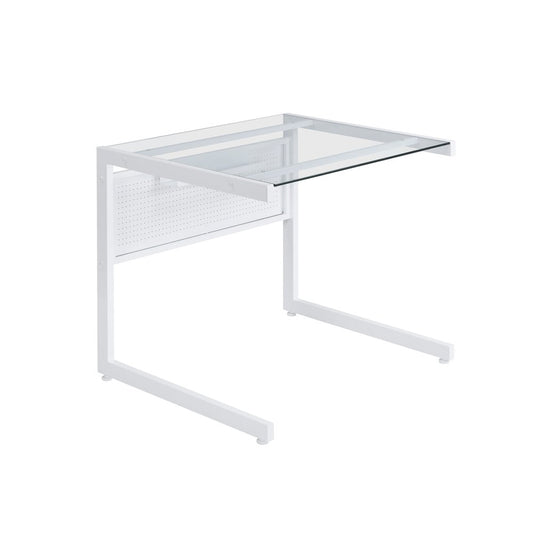 33" Clear and White Glass and Stainless Steel Writing Desk