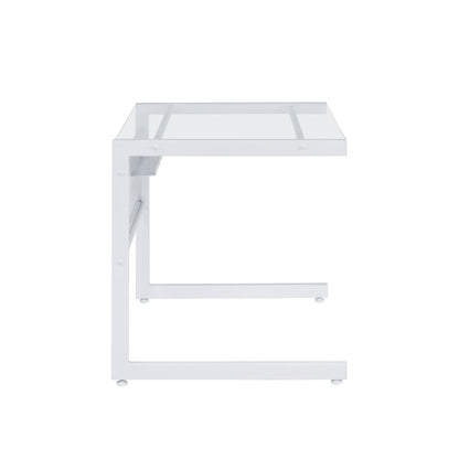 33" Clear and White Glass and Stainless Steel Writing Desk