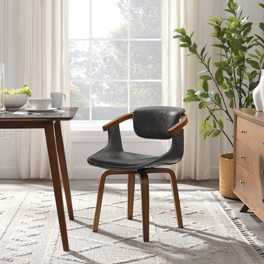 Gray and Brown Upholstered Faux Leather Dining Arm Chair