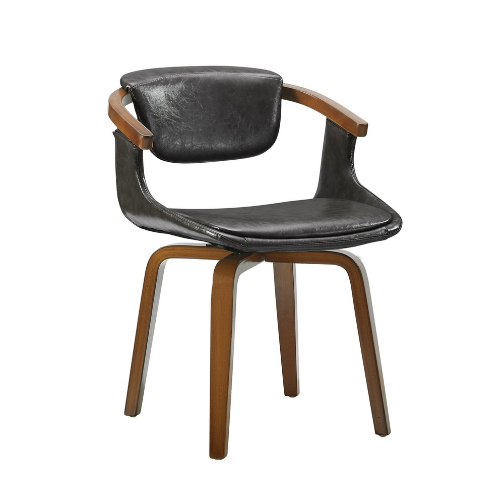 Gray and Brown Upholstered Faux Leather Dining Arm Chair