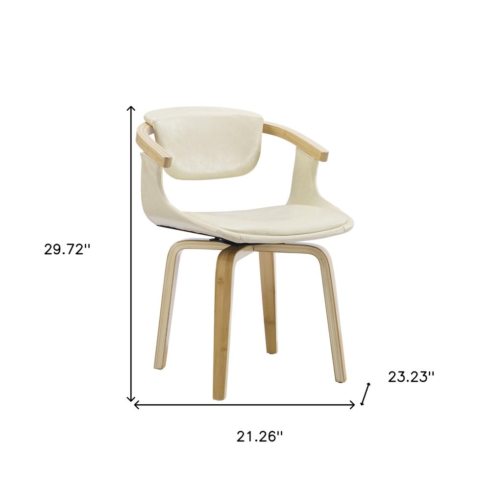 Off White and Natural Upholstered Faux Leather Dining Arm Chair