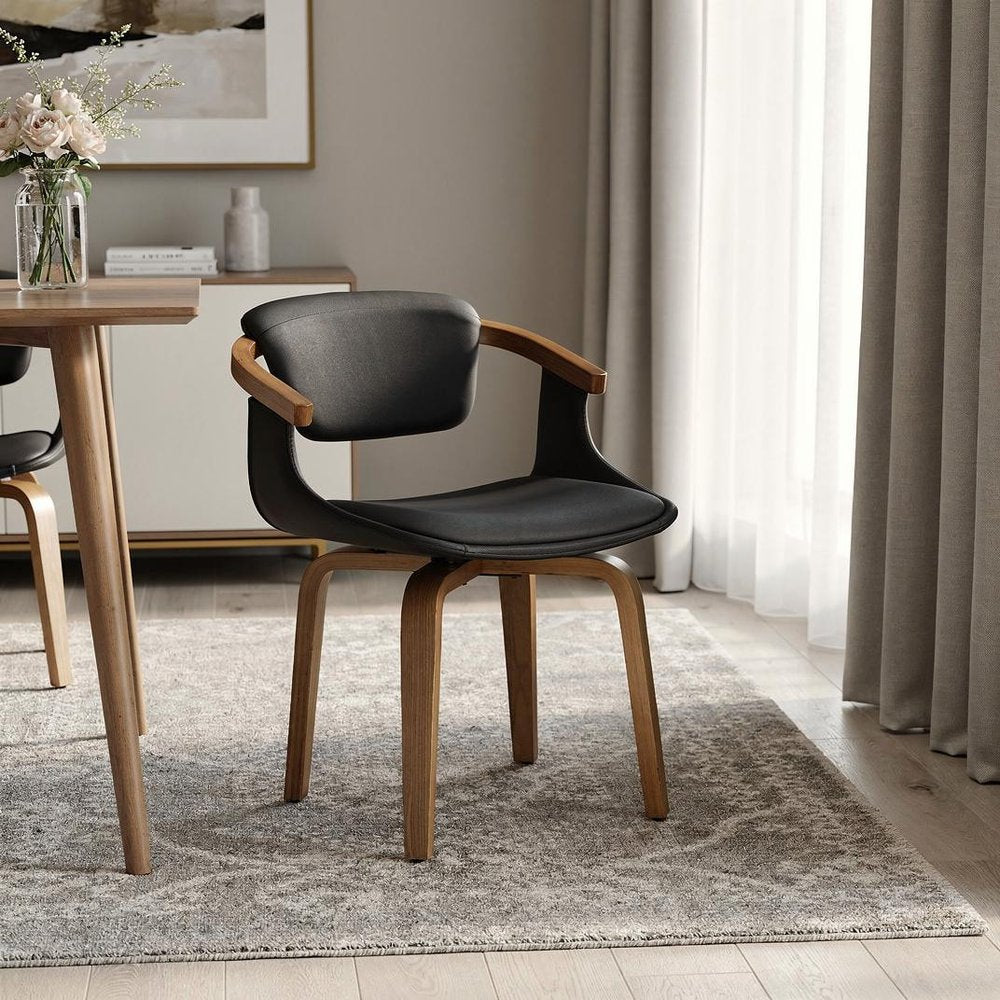 Black and Dark Brown Upholstered Faux Leather Dining Arm Chair