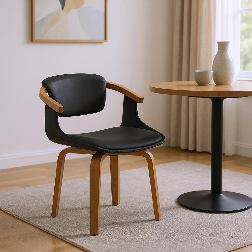 Black and Dark Brown Upholstered Faux Leather Dining Arm Chair