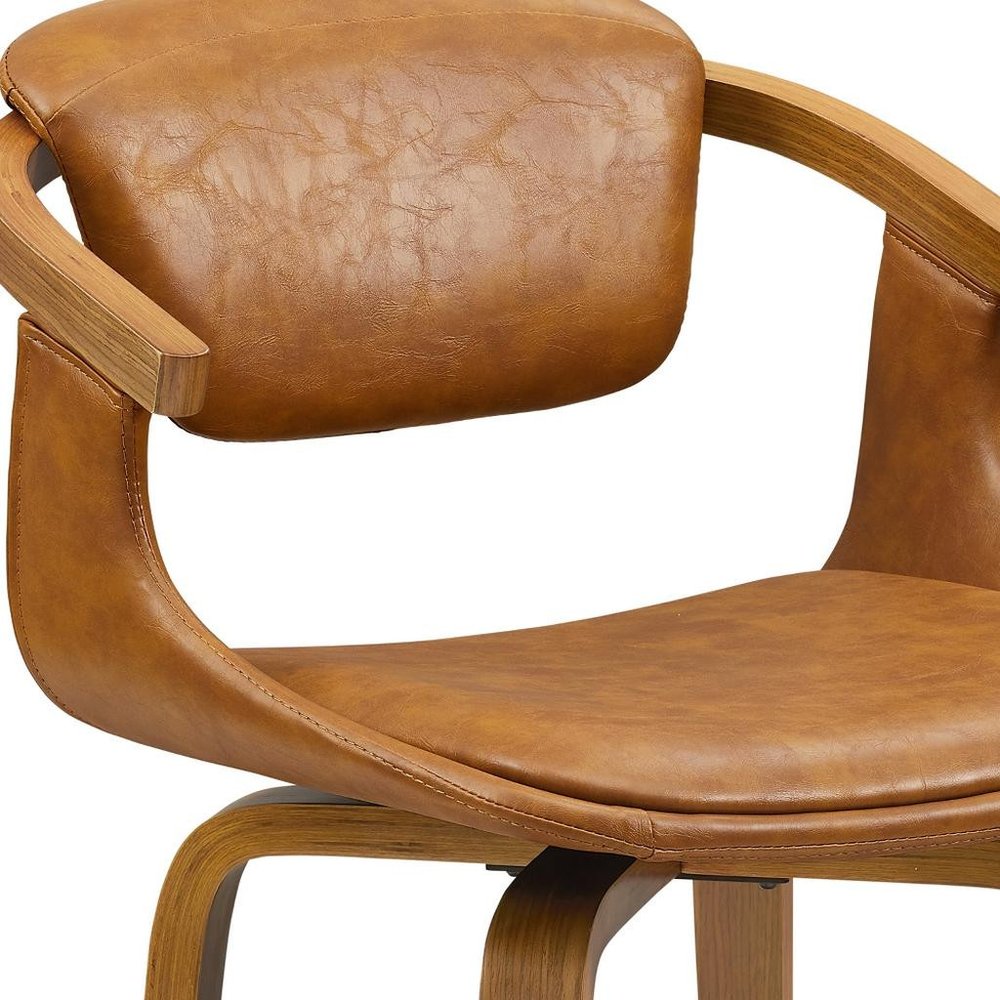 Brown And Natural Upholstered Faux Leather Dining Arm Chair