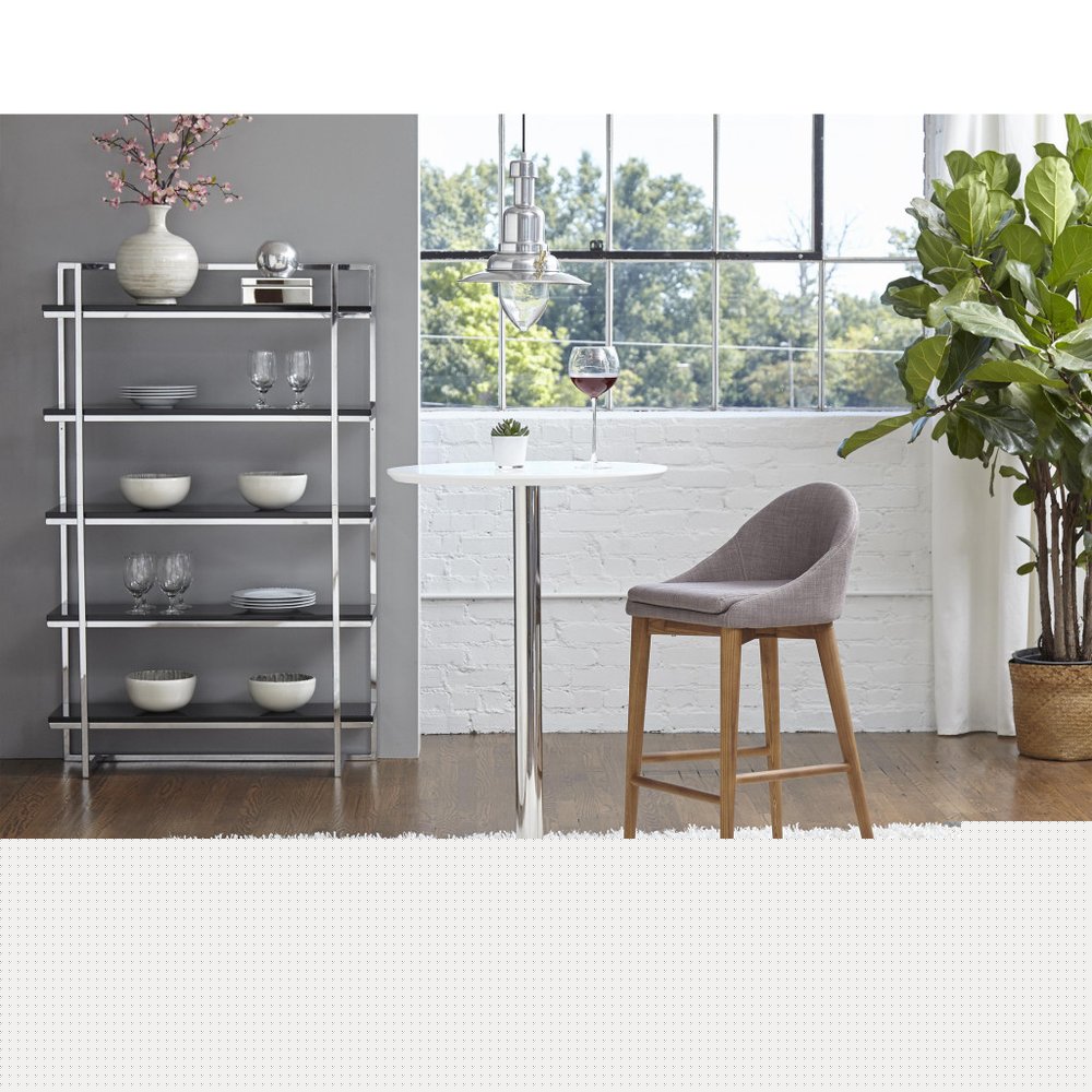 26" White and Silver Rounded Steel Bar Table