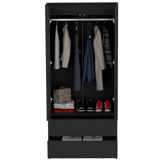 71" Black Wood Two Drawer Combo Dresser