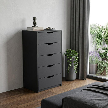 18" Black Five Drawer Standard Chest