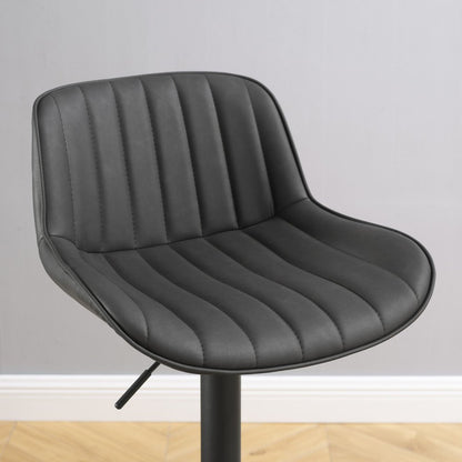 Set of Two Black Faux Leather And Steel Low Back Adjustable Height Swivel Bar Chairs