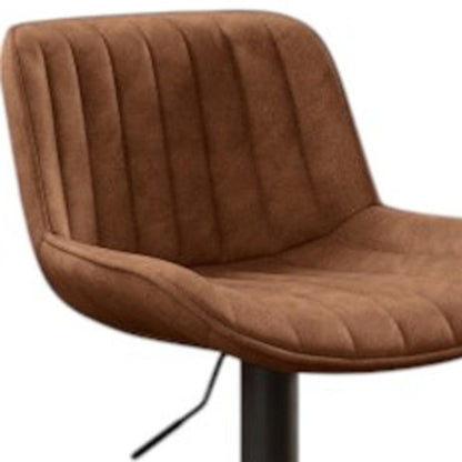 Set of Two 31" Brown And Black Faux Leather And Steel Swivel Low Back Adjustable Height Bar Chairs