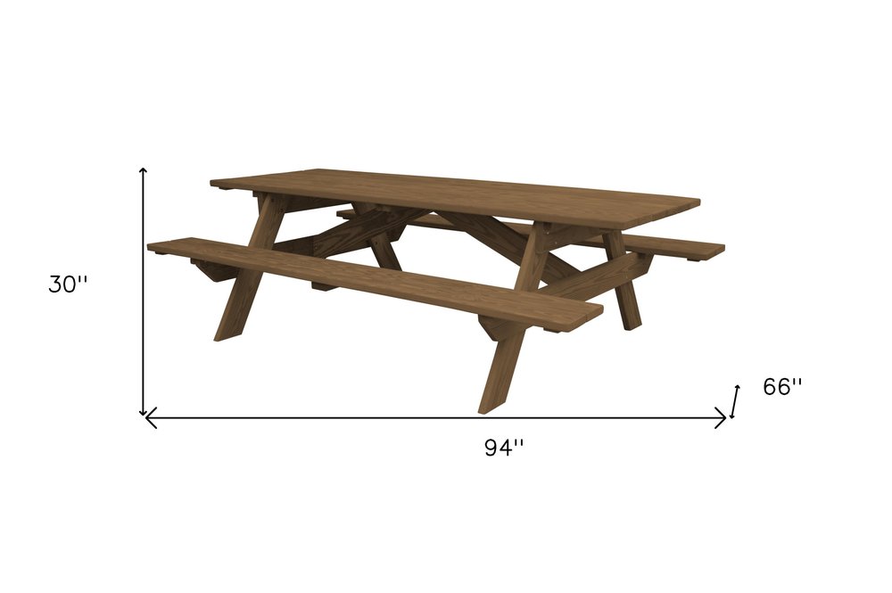 94" Brown Solid Wood Outdoor Picnic Table