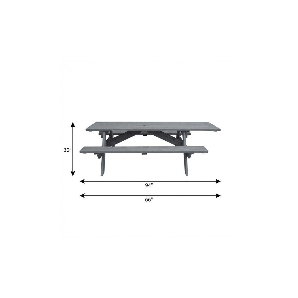 Gray Solid Wood Outdoor Picnic Table Umbrella Hole