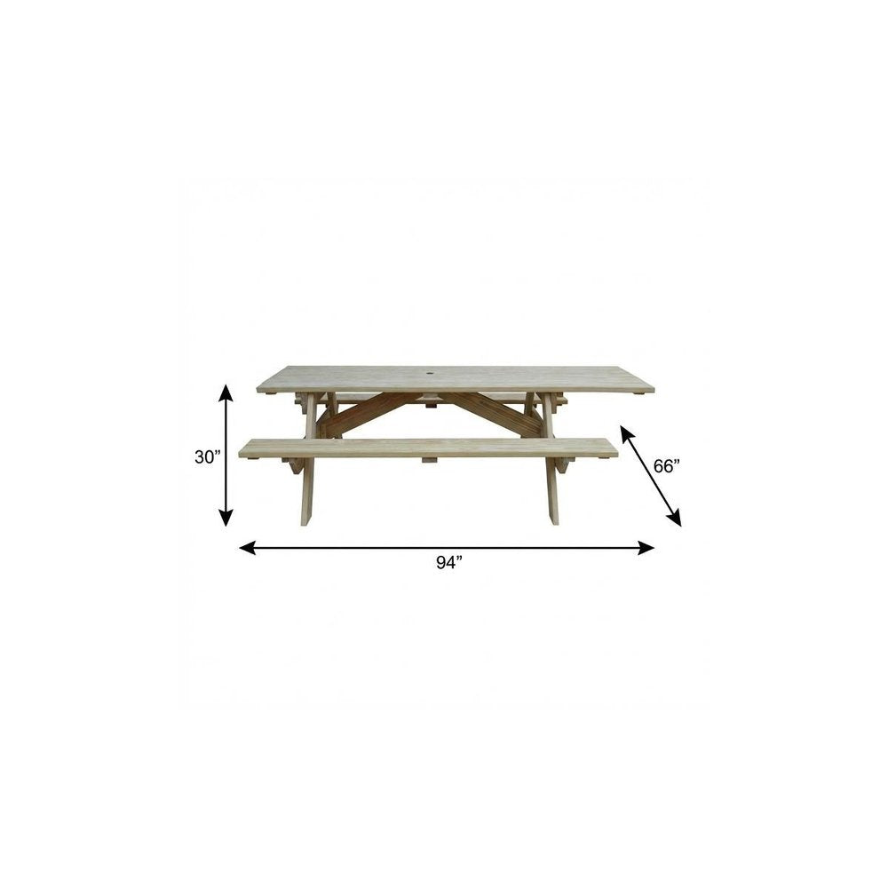 Beige Solid Wood Outdoor Picnic Table Umbrella Hole